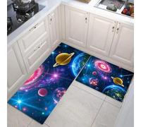 JEDTAKCT Lot De 2 Tapis De Cuisine Antidérapant,Lavable Tapis De Bleu Marine avec Vortex Planétaire pour Cuisine Couloir Chambre À Coucher Salle De Bain(Univers Fantastique, 50X80Cm+50X150Cm)