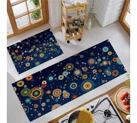 JEDTAKCT Lot De 2 Tapis De Cuisine Antidérapants Lavables Ciel Étoilé À Pois Abstraits, Ensemble Tapis De Coureur Anti-Fatigue Rétro Bohème pour Cuisine Évier Bureau, Bleu Marine, 50X80+50X150Cm