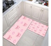 JEDTAKCT Lot De 2 Tapis De Cuisine Antidérapants Lavables Joli Nœud Rose Clair pour Couloir, Salle À Manger, Buanderie Entrée, 44X75Cm+44X120Cm Tapis De Anti-Fatigue Illustration Romantique