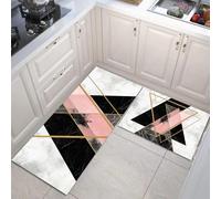 JEDTAKCT Lot De 2 Tapis De Cuisine Antidérapants Lavables Triangle Moderne Or Noir pour Couloir, Salle À Manger, Buanderie Entrée, 50X80Cm+50X150Cm Tapis De Anti-Fatigue Marbre Géométrique