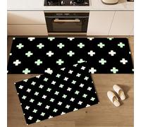 JEDTAKCT Lot De 2 Tapis De Cuisine Croix Minimaliste Antidérapant Lavable, Absorbe l'eau Tapis De Cuisine Géométrique Moderne pour Buanderie Chambre Coucher, Vert Menthe, 43X75Cm+43X150Cm