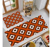 JEDTAKCT Lot De 2 Tapis De Cuisine Géométrie du Diamant 50X80Cm+50X150Cm, Cuisine Devant Evier Antidérapant Lavable Illustration Vintage Terre Cuite Absorbant Entree Interieur Salon Tapis De Porte