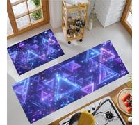 JEDTAKCT Lot De 2 Tapis De Cuisine Triangle Néon 3D Antidérapant Lavable, Absorbe l'eau Tapis De Cuisine Univers Fantastique Géométrique pour Buanderie Chambre Coucher, Bleu-Violet, 43X75Cm+43X150Cm