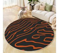 JEDTAKCT Orange Noir Tapis Salon Rond Imprimé Zèbre Abstrait Thème Animalier Intérieur Tapis De Chambre Rond, Lavable Antidérapant Moquette Ronds pour Salon Chambre Enfant Salle À Manger 120 Cm