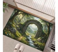 JEDTAKCT Paillasson 45X75Cm Forêt De L'Arche Fantastique Tapis Entrée Intérieur | Prairies De La Rivière Rétro Vert, Tapis De Porte Lavable Poils Courts Antidérapant Doux pour Chambre Entrée Cuisine