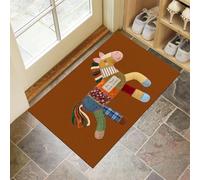 JEDTAKCT Paillasson Attrape-Poussière Adorable Poney Patchwork, Tapis De Sol Antidérapant Lavable en Machine Animaux Rétro, Tapis D'Entrée Douces pour Chien Entrée Porte, Tanné, 45X75Cm