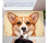JEDTAKCT Paillasson Attrape-Poussière Corgi Mignon, Tapis De Sol Antidérapant Lavable Machine Peintures À l'huile d'animaux Kawaii, Tapis D'Entrée Douces pour Chien Entrée Porte, Beige, 40X60Cm