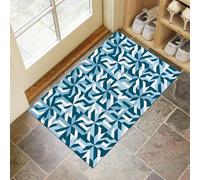 JEDTAKCT Paillasson Attrape-Poussière Patchwork À Rayures Abstraites, Tapis De Sol Antidérapant Lavable en Machine Géométrie Moderne, Tapis D'Entrée Douces pour Chien Entrée Porte, Bleu, 80X120Cm