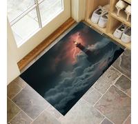 JEDTAKCT Paillasson Attrape-Poussière Phare De La Tempête Féroce, Tapis De Sol Antidérapant Lavable en Machine Paysage Naturel, Tapis D'Entrée Douces pour Chien Entrée Porte, Noir Rouge, 40X60Cm