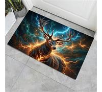 JEDTAKCT Paillasson Bienvenue D'Entrée Cerf Éclair Réaliste Affiche d'animal Fantastique Tapis De Sol De Bain Antidérapant, Paillasson Lavable pour Salon Chambre À Coucher Cuisine, Cyan, 50X80Cm