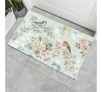 JEDTAKCT Paillasson Bienvenue D'Entrée Fleurs Naturelles Oiseaux Pays Nordique Tapis De Sol De Bain Antidérapant, Paillasson Lavable pour Salon Chambre À Coucher Cuisine, Vert Sauge, 50X80Cm