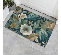 JEDTAKCT Paillasson Bienvenue D'Entrée Lys Tropical Feuilles Illustration Végétale Tapis De Sol De Bain Antidérapant, Paillasson Lavable pour Salon Chambre À Coucher Cuisine, Vert Foncé, 80X120Cm