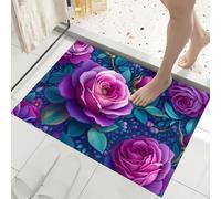 JEDTAKCT Paillasson Bienvenue D'Entrée Roses Mystérieuses Feuilles Esthétique Végétale Tapis De Sol De Bain Antidérapant, Paillasson Lavable pour Salon Chambre À Coucher Cuisine, Rose Cyan, 45X75Cm