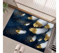 JEDTAKCT Paillasson Bleu Marine Plumes Dorées 50X80Cm, Motif Ciel Étoilé De Rêve, Tapis De Sol Décoratif pour La Maison, Dos Antidérapant Lavable De l'eau pour Décoration D'Entrée Intérieure