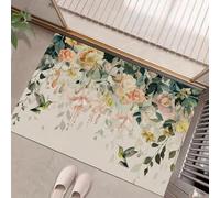 JEDTAKCT Paillasson Colibri Fleurs, Motif Plantes Aquarelles Vintage pour Entrée Intérieure, Tapis De Sol Respectueux De l'environnement Antidérapant Facile À Nettoyer - Décoration Beige