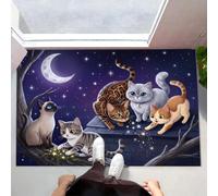 JEDTAKCT Paillasson De Bienvenue Animaux du Ciel Étoilé De Rêve, Tapis Lavable Machine Chatons Mignons Qui Jouent Violet, Tapis Antidérapant pour Sol Entrée Porche Salle De Bain Bureau, 80X120Cm
