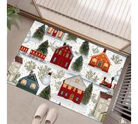 JEDTAKCT Paillasson De Noël, 90X150Cm Paillasson Ville Noël, Tapis De Sol De D'Entrée Affiche Bâtiment Dessin Animé, Tapis De Bain Antiderapant Bienvenue Porte À Motifs Rouge Et Blanc pour Intérieur