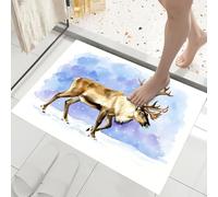 JEDTAKCT Paillasson D'Entrée De Bienvenue Animaux d'hiver À L'Aquarelle Paillasson Entree Antidérapant Renne Naturel pour Extérieur Intérieur Tapis De Porte Lavable pour Couloir, Bleu Clair 60X90Cm