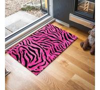 JEDTAKCT Paillasson D'Entrée De Bienvenue Rayures Zébrées Élégantes Paillasson Entree Antidérapant Animal Moderne pour Extérieur Intérieur Tapis De Porte Lavable pour Couloir, Rose Poudré 80X120Cm