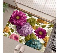 JEDTAKCT Paillasson D'Intérieur 40X60Cm, Tapis Entree Interieur Lavable Hortensia Dahlia Plantes Naturelles, TPR Antidérapant, Tapis Interieur pour Entrées Portes D'Entrée Couloirs, Couleur Prune