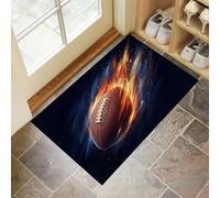 JEDTAKCT Paillasson Imprimé Rugby Cool Flame avec Envers en TPR Antidérapant, Tapis Absorbant 60X90Cm Sports Modernes pour Entrée Extérieure Intérieur Lavable en Machine Tapis, Noir