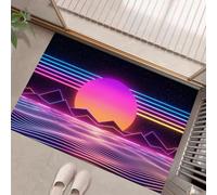 JEDTAKCT Paillasson Intérieur Antidérapant Coucher De Soleil Rétro Néon | Tapis D'Entrée Montagnes Rayées du Futur Lavable, Tapis De Sol Absorbant Violet pour Entrée Cuisine Chambre, 45X75Cm