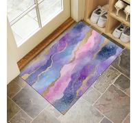 JEDTAKCT Paillasson Lavande Vagues Aquarelles 50X80Cm, Motif Marbre Feuille d'or, Tapis De Sol Décoratif pour La Maison, Dos Antidérapant Lavable De l'eau pour Décoration D'Entrée Intérieure