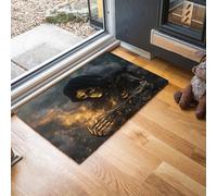 JEDTAKCT Paillasson Or Noir Crâne Flamboyant Paysage Fantastique Tapis De Porte Résistant Doux À Poil Ras Paillasson Interieur Facile Nettoyer Tapis D'Entrée pour Salon Couloir 90X150Cm