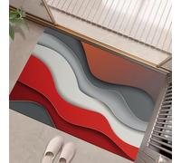 JEDTAKCT Paillasson Rouge Gris Vague Simple 3D 90X150Cm, Motif Géométrique Moderne, Tapis De Sol Décoratif pour La Maison, Dos Antidérapant Lavable De l'eau pour Décoration D'Entrée Intérieure