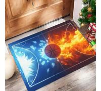 JEDTAKCT Paillasson Terrain De Basket-Ball Ice Fire, Motif Fantasy Sports pour Entrée Intérieure, Tapis De Sol Respectueux De l'environnement Antidérapant Facile À Nettoyer - Décoration Bleu Orange