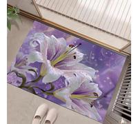 JEDTAKCT Paillasson Violet Lavande Lys Diamant 90X150Cm, Motif Fleurs De Rêve, Tapis De Sol Décoratif pour La Maison, Dos Antidérapant Lavable De l'eau pour Décoration D'Entrée Intérieure