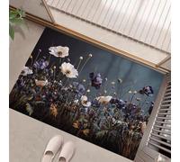 JEDTAKCT Paillassons Intérieur Coquelicot Vintage, Tapis Souples Lavables Plantes Pastorales, Paillasson Absorbant Antidérapant À Profil Bas pour Entrée Porte Avant Chiens, 60X90Cm Noir