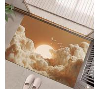 JEDTAKCT Paillassons Intérieur Nuage 3D Mer Soleil, Tapis Souples Lavables Animaux Fantastiques, Paillasson Absorbant Antidérapant À Profil Bas pour Entrée Porte Avant Chiens, 60X90Cm Beige