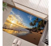 JEDTAKCT Paillassons Intérieur Plage De Palmiers, Tapis Souples Lavables Coucher De Soleil De Rêve, Paillasson Absorbant Antidérapant À Profil Bas pour Entrée Porte Avant Chiens, 90X150Cm Marron