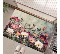 JEDTAKCT Paillassons Intérieur Rose Romantique, Tapis Souples Lavables Plantes Rétro, Paillasson Absorbant Antidérapant À Profil Bas pour Entrée Porte Avant Chiens, 40X60Cm Gris Foncé