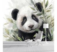 JEDTAKCT Papier Peint 3D Effet Panoramique Photo Muraux 200X140Cm, Poster Mural Feuilles De Bambou Aquarelle Panda Animaux Orientaux Geant Mural Salon Chambre D'Enfants Décoration Murale, Vert Sauge