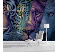 JEDTAKCT Papier Peint 3D Effet Panoramique Photo Muraux 300X210Cm, Poster Mural Thème Faune Sauvage Tigre Guépard Lion Geant Mural Salon Chambre D'Enfants Décoration Murale, Bleu