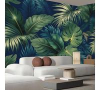 JEDTAKCT Papier Peint 3D Effet Panoramique Photo Muraux 400X280Cm, Poster Mural Jungle Tropicale À Feuilles Plantes Exotiques Geant Mural Salon Chambre D'Enfants Décoration Murale, Vert Forêt