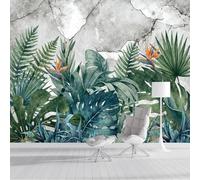 JEDTAKCT Papier Peint 3D Effet Panoramique Photo Muraux 400X280Cm, Poster Mural Jungle Tropicale Texture Industrielle Geant Mural Salon Chambre D'Enfants Décoration Murale, Gris Vert