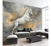 JEDTAKCT Papier Peint 3D Effet Panoramique Photo Muraux 450X315Cm, Poster Mural Oriental Peinture À L'Encre Cheval Ondulations Abstraites Geant Mural Salon Chambre D'Enfants Décoration Murale, Gris
