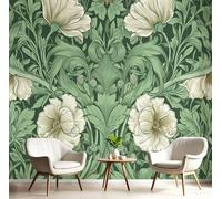 JEDTAKCT Papier Peint 3D Panoramique Motif Fleurs Art Nouveau Plantes Vintage Papier Peint Poster, Vert Foncé Muraux Photo Pour Salon Chambre Restaurant Couloir Tv Fond Décor Mural 350X256Cm