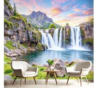 JEDTAKCT Papier Peint 3D Panoramique Motif Lac Cascade Paysage Naturel Papier Peint Poster, Sage Green Muraux Photo Pour Salon Chambre Restaurant Couloir Tv Fond Décor Mural 400X280Cm