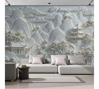 JEDTAKCT Papier Peint Architecture Chinoise Montagnes Relief Du Paysage En 3D 200X140Cm Papier Peint Panoramique 3D Grandes Poster Revêtement Mural Photo Blanc Pour Salon Chambre Décor Fond Tv