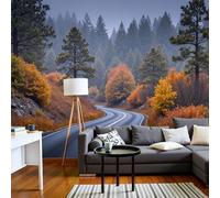 JEDTAKCT Papier Peint Autoroute Moderne Forêt D'Automne 400X280Cm Papier Peint Panoramique 3D Grandes Poster Revêtement Mural Photo Jaune Moutarde Pour Salon Chambre Décor Fond Tv