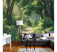 JEDTAKCT Papier Peint Chemin Forestier Ensoleillé, Papier Peint Panoramique Paysage D'Anime Vert Sauge Pour Salon Chambre Bureau Couloir, Décoration Murale Poster Intérieure, 450X315Cm (L X H)