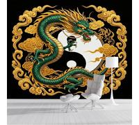 JEDTAKCT Papier Peint Chinois Nuages Dragon, Papier Peint Panoramique 3D Animaux Yin Yang Noir Pour Salon Chambre Bureau Couloir, Décoration Murale Poster Intérieure Grande, 250X175Cm