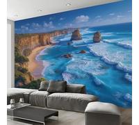 JEDTAKCT Papier Peint Côte Escarpée Paysage Naturel 300X210Cm Papier Peint Panoramique 3D Grandes Poster Revêtement Mural Photo Bleu Royal Pour Salon Chambre Décor Fond Tv