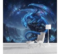 JEDTAKCT Papier Peint Cristal Dragon Vallée, Papier Peint Panoramique 3D Créatures Fantastiques Bleu Marine Pour Salon Chambre Bureau Couloir, Décoration Murale Poster Intérieure Grande, 450X315Cm