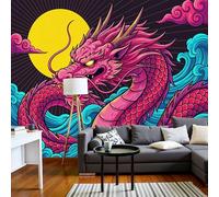 JEDTAKCT Papier Peint Dragon Chinois Vagues Océaniques, Papier Peint Panoramique Animal Féroce Noir Violet Pour Salon Chambre Bureau Couloir Arrière-Plan Tv, Décoration Murale 3D, 400X280Cm (L X H)