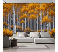 JEDTAKCT Papier Peint D'Une Forêt Bouleaux D'Automne, Papier Peint Panoramique Paysage Végétal Jaune Moutarde Pour Salon Chambre Bureau Couloir, Décoration Murale Poster Intérieure, 250X175Cm (L X H)